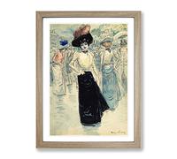 Henry Somm Woman On Paris Street Classic Painting Framed Wall Art Print, Ready to Hang Picture for Living Room Bedroom Home Office Décor, Oak A4 (34 x 25 cm)