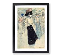 Henry Somm Woman on Paris Street Framed Print | A2 Oak Framed Wall Art | Ready to Hang | Modern Cityscape Picture | Living Room Bedroom Lounge Office