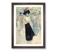 Henry Somm Woman on Paris Street Framed Print | A2 Walnut Framed Wall Art | Ready to Hang | Modern Cityscape Picture | Living Room Bedroom Lounge Office