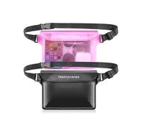 Henrycares 2-Pack Waterproof Pouch Bag for Swimming, IPX8 Waterproof Bumbag with Adjustable Waist Strap, Protect Phone Wallet Passport, for Beach, Paddle Board, Camping, Travel (Black+Crystal Pink)