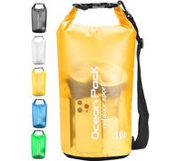 Henrycares Waterproof Dry Bag 20L 10L 5L, Sack with Long Adjustable Shoulder Strap, for Traval, Camping, Hiking, Swimming, Boating, Fishing (Yellow, 10L)