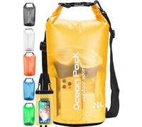 Henrycares Waterproof Dry Bag 20L 10L 5L, Sack with Phone Dry Bag and Long Adjustable Shoulder Strap Included, for Traval, Camping, Hiking, Swimming, Boating, Fishing (Yellow, 20L)