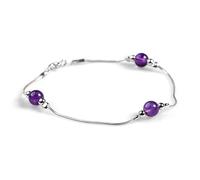 HENRYKA 925 Sterling Silver & Amethyst Gemstone Bracelet | Boho Style Snake Chain Beads | Unique Summer Jewellery & Holiday Fashion Accessory | Lovely Gift For Teenage Girls & Women | Hypoallergenic