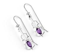 HENRYKA 925 Sterling Silver & Amethyst Violin Hook Earrings | Music Musical Jewellery | Gifts for a Music Teacher
