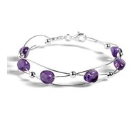 HENRYKA 925 Sterling Silver & Amethyst Weaved Bangle | Boho Style Beaded Bracelet | Unique Summer Jewellery & Holiday Fashion Accessory for Teenage Girls & Women