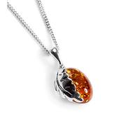 HENRYKA 925 Sterling Silver and Baltic Amber Oak Leaf Necklace - 18 inch Chain | Hypoallergenic Pendant Fashion Accessory | Boho Style Jewellery