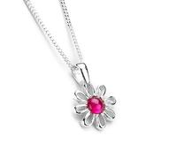 HENRYKA 925 Sterling Silver and Ruby Daisy Necklace | Flower Bridesmaid Jewellery | Gifts for Girlfriend, Sister, Mum