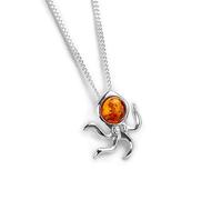 HENRYKA 925 Sterling Silver & Baltic Amber Octopus Necklace Pendant - 18 inch Chain | Sea-Life Jewellery | Summer Accessory Gift
