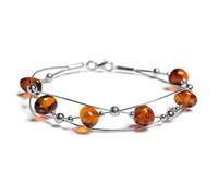 HENRYKA 925 Sterling Silver & Baltic Amber Weaved Bangle | Boho Style Beaded Bracelet | Unique Summer Jewellery & Holiday Fashion Accessory for Teenage Girls & Women