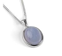 HENRYKA 925 Sterling Silver & Blue Lace Agate Classic Oval Necklace | Minimal Pendant | Birthstone Gifts | Hypoallergenic Women's Jewellery with Gift Box