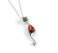 HENRYKA 925 Sterling Silver Cat Necklace - 18'' Chain | Baltic Amber Cat Silhouette & Curly Tail Necklace | Boho Style Colourful 3D Pendant Jewellery Gift for Girls & Women