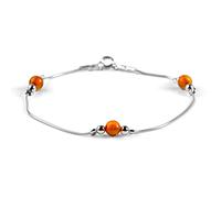 HENRYKA 925 Sterling Silver & Cognac Amber Gemstone Bracelet | Boho Style Snake Chain Beaded Bracelet | Unique Summer Jewellery & Holiday Fashion Accessory for Teenage Girls & Women