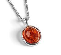 HENRYKA 925 Sterling Silver & Cognac Baltic Amber Classic Oval Necklace | Minimal Pendant | Birthstone Gifts | Hypoallergenic Women's Jewellery with Gift Box