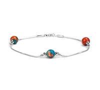 HENRYKA 925 Sterling Silver & Copper Mohave Turquoise Gemstone Bracelet | Boho Style Snake Chain Beaded Bracelet | Summer Jewellery & Holiday Fashion Accessory for Girls & Women