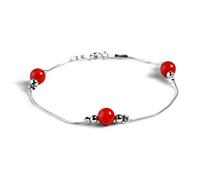 HENRYKA 925 Sterling Silver & Coral Gemstone Bracelet | Boho Style Snake Chain & Beaded Bracelet | Unique Summer Jewellery & Holiday Fashion Accessory for Teenage Girls & Women
