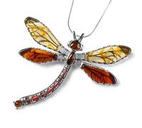HENRYKA 925 Sterling Silver Exotic Dragonfly Necklace in and Amber - Chain