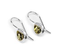HENRYKA 925 Sterling Silver & Green Baltic Amber Teardrop Hook Earrings | Natural Gemstone Teardrop-Shaped Drop Dangle Earrings | Birthstone Fashion Accessory & Jewellery Gift for Her & Women