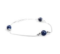 HENRYKA 925 Sterling Silver & Lapis Lazuli Bracelet | Boho Style Snake Chain & Lapis Beaded Bracelet | Unique Summer Jewellery & Holiday Fashion Accessory for Teenage Girls & Women