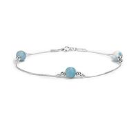 HENRYKA 925 Sterling Silver & Larimar Quartz Gemstone Bracelet | Boho Style Snake Chain & Beaded Bracelet | Unique Summer Jewellery & Holiday Fashion Accessory for Teenage Girls & Women