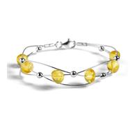 HENRYKA 925 Sterling Silver & Lemon Baltic Amber Weaved Bangle | Boho Style Beaded Bracelet | Unique Summer Jewellery & Holiday Fashion Accessory for Teenage Girls & Women