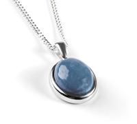 HENRYKA 925 Sterling Silver & Owyhee Blue Opal Classic Oval Necklace | Minimal Pendant | October Birthstone Gifts | Hypoallergenic Women's Jewellery with Gift Box
