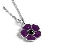 HENRYKA 925 Sterling Silver Purple Poppy Necklace, Hand Painted Flower Jewellery, Veterans Remembrance Gift