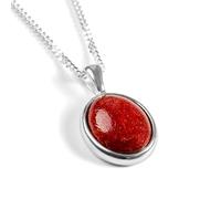 HENRYKA 925 Sterling Silver & Red Horn Coral Classic Oval Necklace | Minimal Pendant | Birthstone Gifts | Hypoallergenic Women's Jewellery with Gift Box