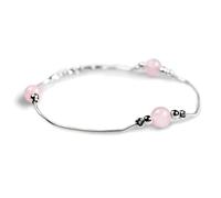 HENRYKA 925 Sterling Silver & Rose Quartz Gemstone Bracelet | Boho Style Snake Chain & Rose Quartz Beaded Bracelet | Summer Jewellery & Holiday Fashion Accessory for Teenage Girls & Women