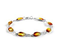 HENRYKA 925 Sterling Silver Sunset Amber Bracelet - 17cm/ 7'' | Classic Summer Accessory | Hypoallergenic Women's Jewellery & Gift Box for Her