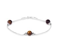 HENRYKA 925 Sterling Silver & Tiger's Eye Bracelet | Boho Style Snake Chain & Tigers Eye Beaded Bracelet | Unique Summer Jewellery & Holiday Fashion Accessory for Teenage Girls & Women