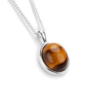 HENRYKA 925 Sterling Silver & Tiger's Eye Classic Oval Necklace | Minimal Pendant | Birthstone Gifts | Hypoallergenic Women's Jewellery with Gift Box