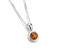 HENRYKA 925 Sterling Silver & Tiger's Eye Round Charm Necklace | Minimal Pendant | Bridesmaid Jewellery | Hypoallergenic Women's Jewellery with Gift Box