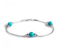 HENRYKA 925 Sterling Silver & Turquoise Gemstone Bracelet | Boho Style Snake Chain Beads | Unique Summer Jewellery & Holiday Fashion Accessory | Lovely Gift For Teenage Girls & Women | Hypoallergenic