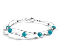 HENRYKA 925 Sterling Silver & Turquoise Weaved Bangle | Boho Style Beaded Bracelet | Unique Summer Jewellery & Holiday Fashion Accessory for Teenage Girls & Women