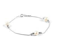 HENRYKA 925 Sterling Silver & White Pearl Gemstone Bracelet | Boho Style Snake Chain & White Pearl Beaded Bracelet | Summer Jewellery & Holiday Fashion Accessory for Teenage Girls & Women