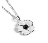 HENRYKA 925 Sterling Silver White Poppy Necklace, Hand Painted Flower Jewellery, Veterans Remembrance Gift