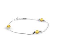 HENRYKA 925 Sterling Silver & Yellow Amber Bracelet | Boho Style Snake Chain & Amber Beaded Bracelet | Unique Summer Jewellery & Holiday Fashion Accessory for Teenage Girls & Women