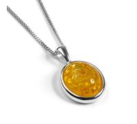 HENRYKA 925 Sterling Silver & Yellow Baltic Amber Classic Oval Necklace | Minimal Pendant | Birthstone Gifts | Hypoallergenic Women's Jewellery with Gift Box