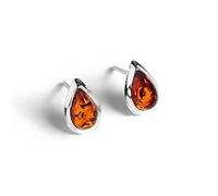 HENRYKA Baltic Cognac Amber 925 Sterling Silver Stud Teardrop Earrings | Essential Simple Minimal Natural Gemstone Earrings | Bridesmaid Jewellery | Birthstone Gift
