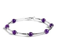 HENRYKA Bead Tube Bracelet in 925 Sterling Silver and Amethyst | Gemstone Bangle | Statement Solo Stacking Bangle | Gift for Her