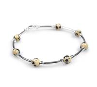 HENRYKA Bead Tube Bracelet in 925 Sterling Silver and Dalmatian Jasper | Gemstone Bangle | Statement Solo Stacking Bangle | Gift for Her