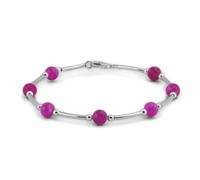 HENRYKA Bead Tube Bracelet in 925 Sterling Silver and Ruby Quartz | Gemstone Bangle | Statement Solo Stacking Bangle | Gift for Her