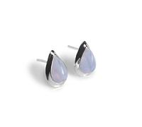 HENRYKA Blue Lace Agate 925 Sterling Silver Stud Teardrop Earrings | Essential Simple Minimal Natural Gemstone Earrings | Bridesmaid Jewellery | Birthstone Gift