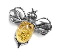 HENRYKA Bumble-Bee Honeybee Brooch, 925 Sterling Silver, Baltic Yellow Amber | Coat Pin for Pins for Men and Women | Insect Jewellery
