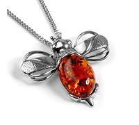 HENRYKA Bumblebee Baltic Cognac Amber and Silver Necklace Pendant, Statement Queen Bee Honey Bee Necklace, Bee Lover Gift