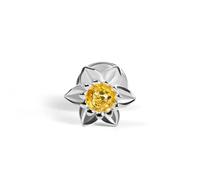 HENRYKA Daffodil Flower Pin Brooch - 925 Solid Sterling Silver & Baltic Amber | Welsh & Spring Floral Symbolism | Bridesmaid Accessory | 10 mm x 10 mm | Pair With Any Outfit