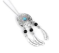HENRYKA Dream-Catcher Necklace in 925 Sterling Silver Turquoise and Black Onyx, Feather Necklace, Boho-Chic Jewellery