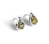 HENRYKA Green Baltic Amber 925 Sterling Silver Stud Teardrop Earrings | Essential Simple Minimal Natural Gemstone Earrings | Bridesmaid Jewellery | Birthstone Gift