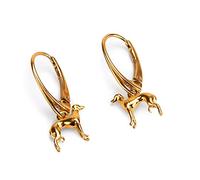 HENRYKA Greyhound Whippet Drop Earrings in 925 Sterling Silver and 24ct Gold Plate | Sighthound Earrings | Racing Dog Gifts