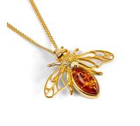HENRYKA Honey Bee Necklace 925 Sterling Silver 24ct Gold Plate Baltic Amber | Bumble-Bee Jewellery | Hypoallergenic Women's Jewellery with Gift Box for Her